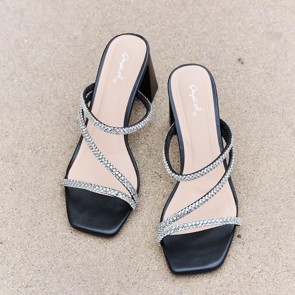 Qupid Level Up Rhinestone Strap Heels - Picture 5 of 7